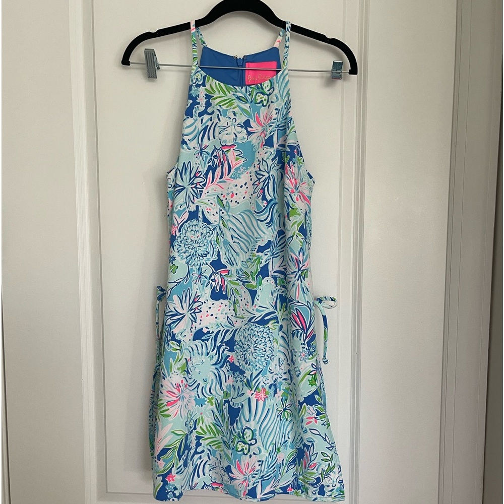 NET Lilly Pulitzer Pearl Romper Lion Around Coastal blue Sz  4